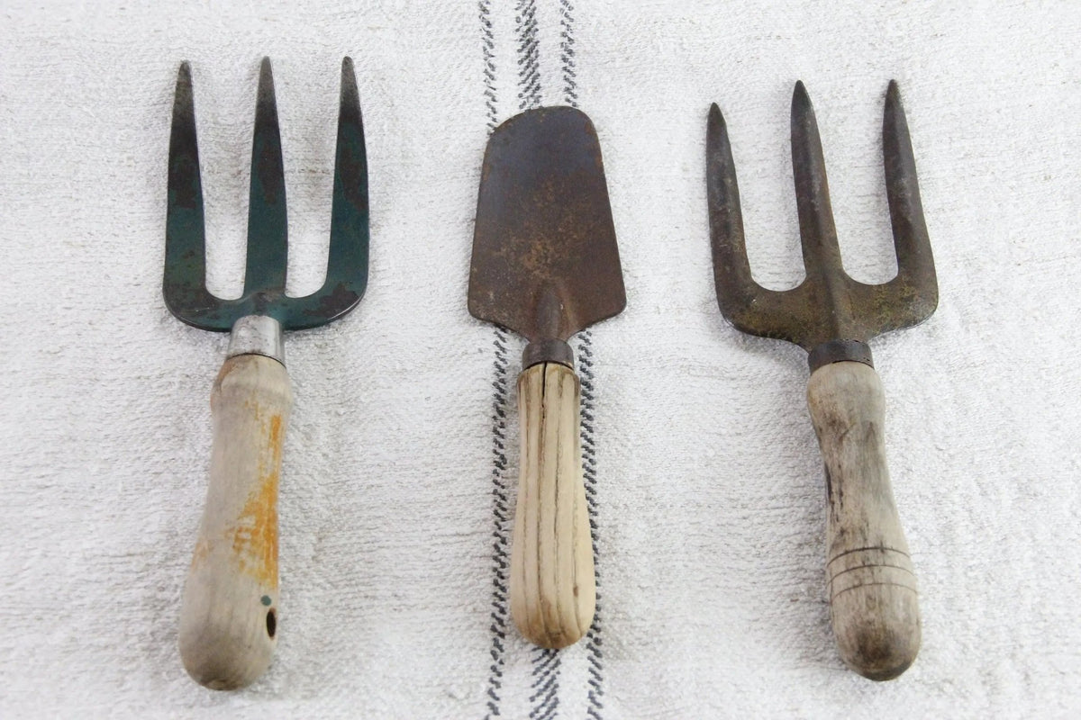Antique Garden Tools | Assorted European Hand Forks & Trowel - Debra Hall Lifestyle