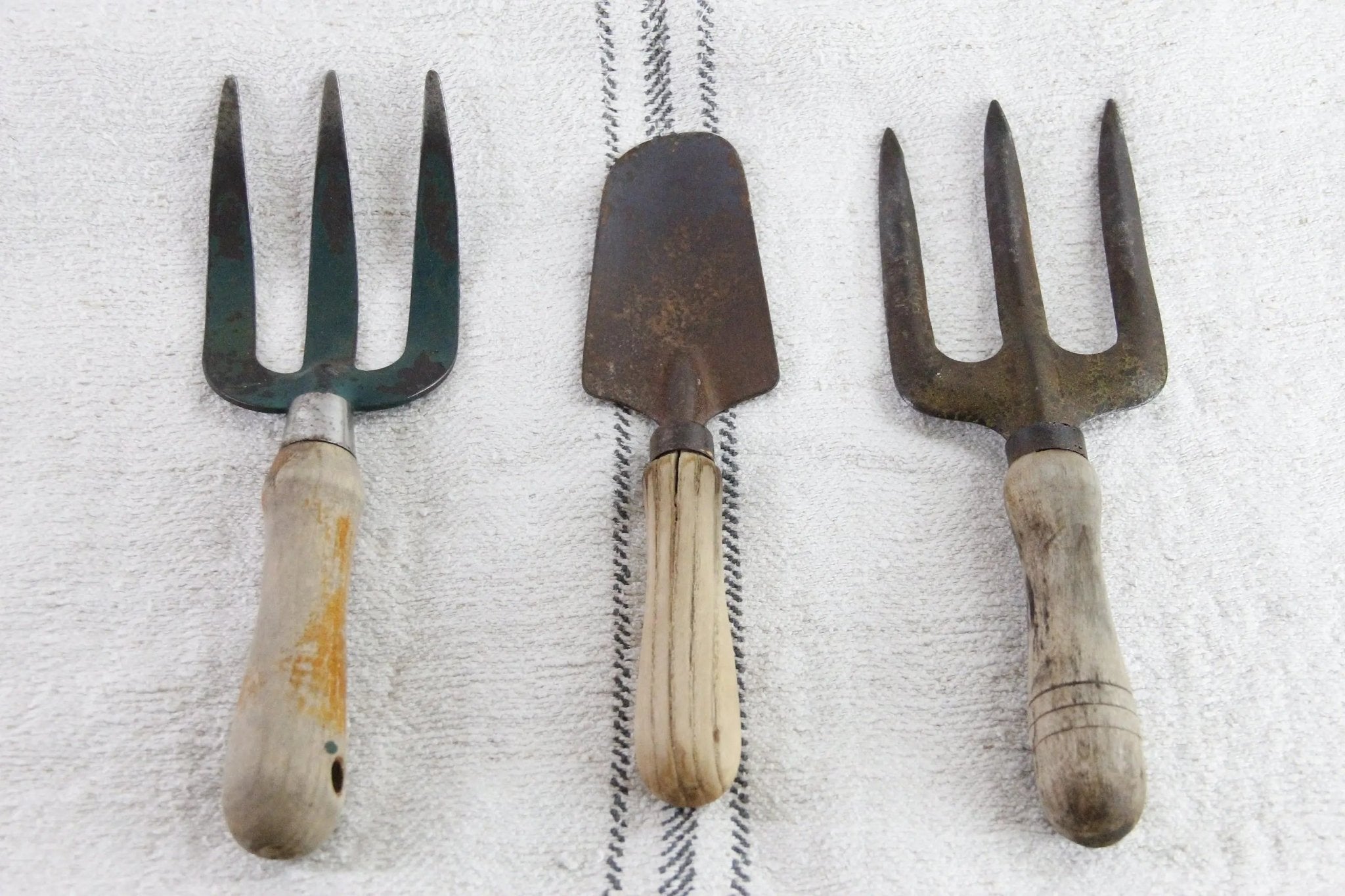 Antique Garden Tools | Assorted European Hand Forks & Trowel - Debra Hall Lifestyle