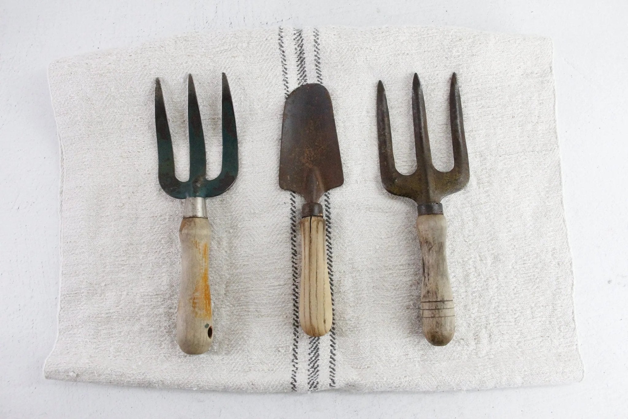Antique Garden Tools | Assorted European Hand Forks & Trowel - Debra Hall Lifestyle