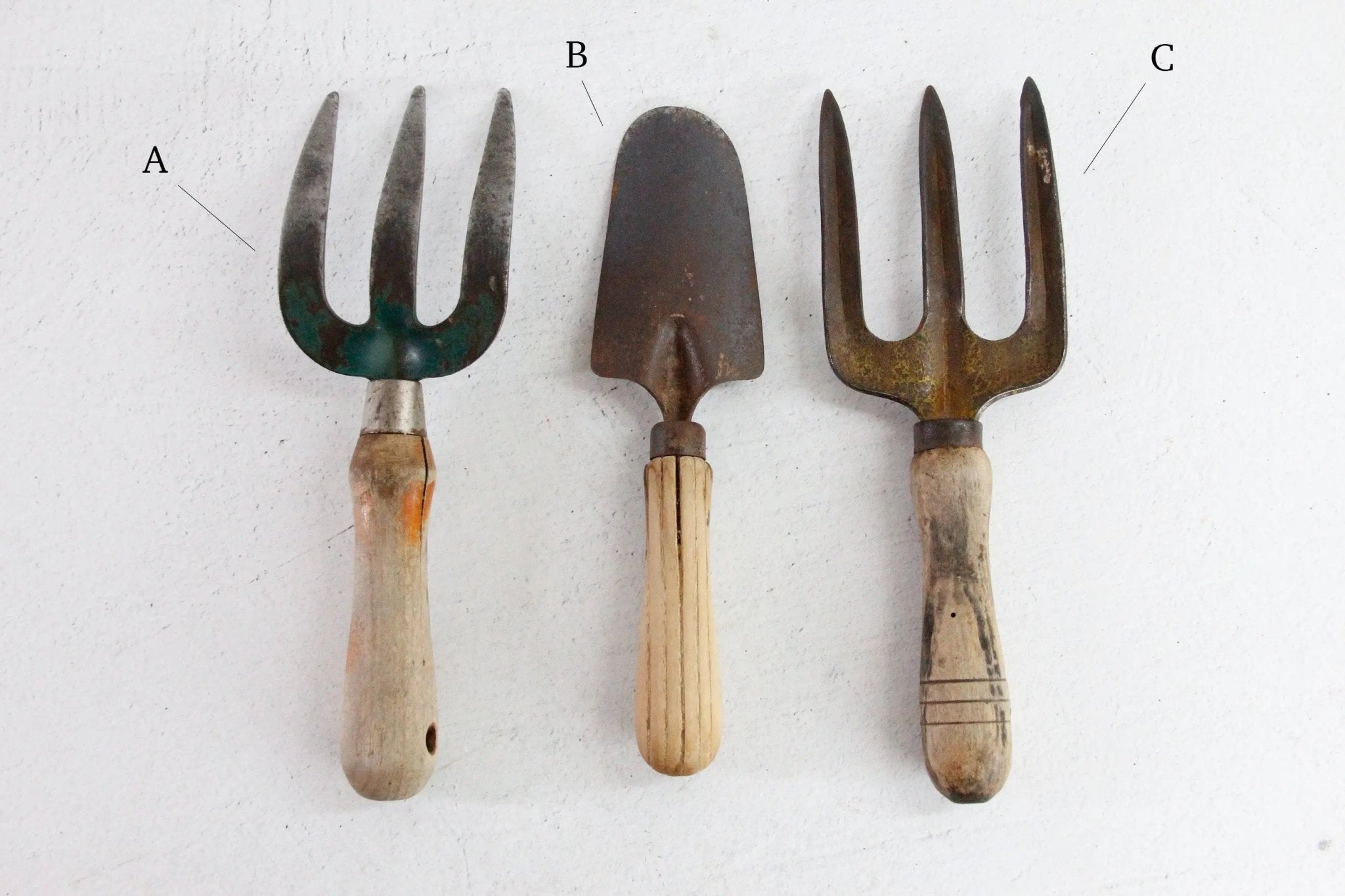 Antique Garden Tools | Assorted European Hand Forks & Trowel - Debra Hall Lifestyle