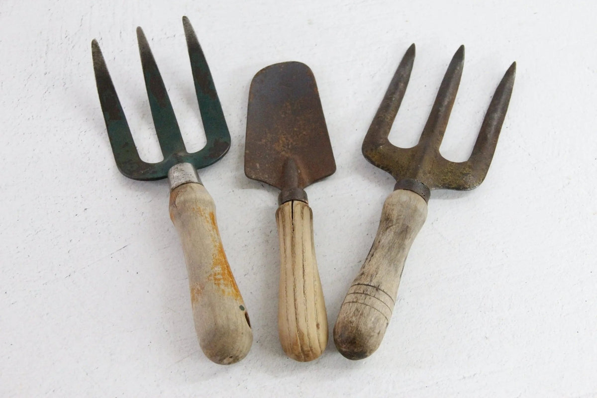 Antique Garden Tools | Assorted European Hand Forks & Trowel - Debra Hall Lifestyle