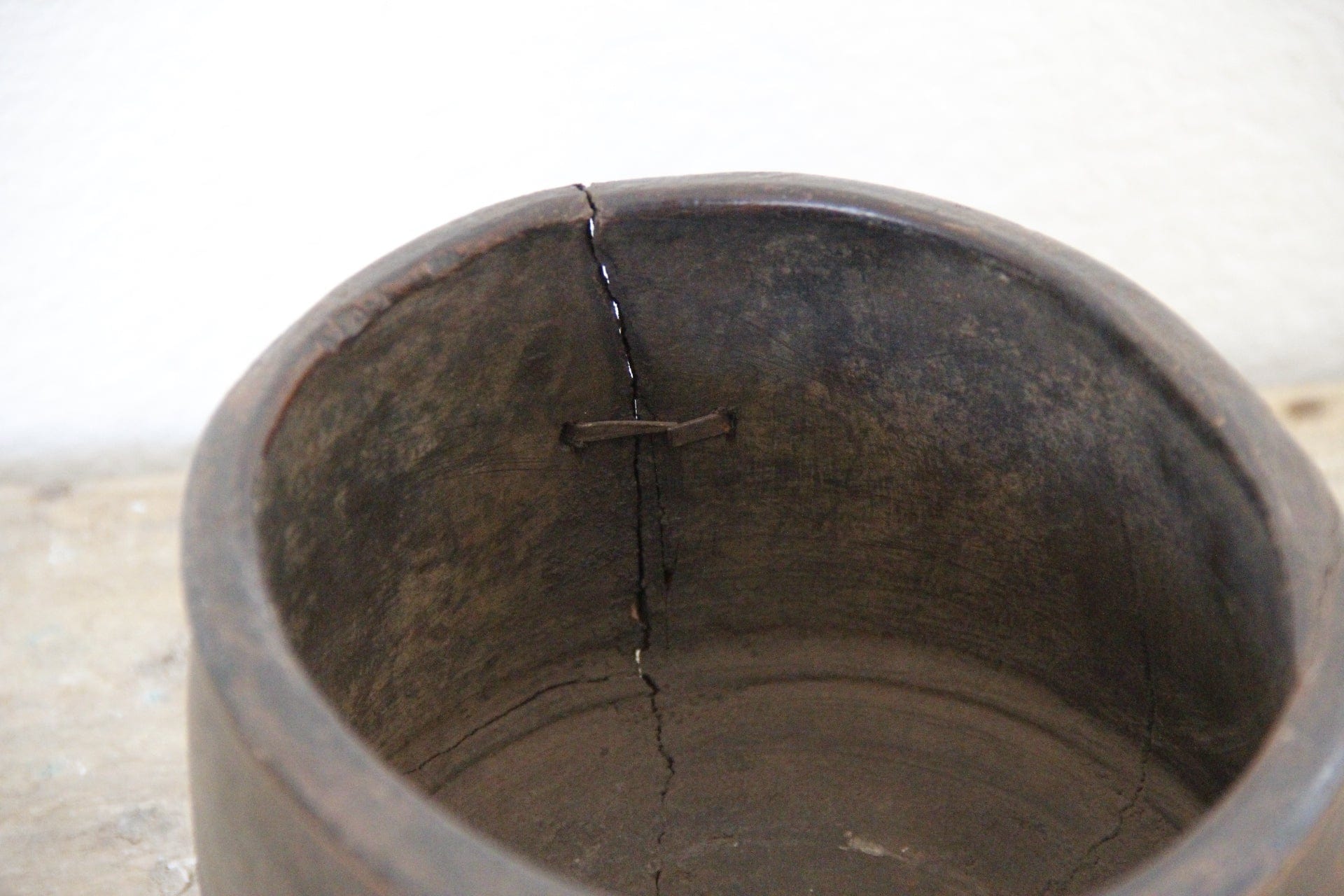Antique Hand Turned Wood Bowl |  Dark Pot vessel