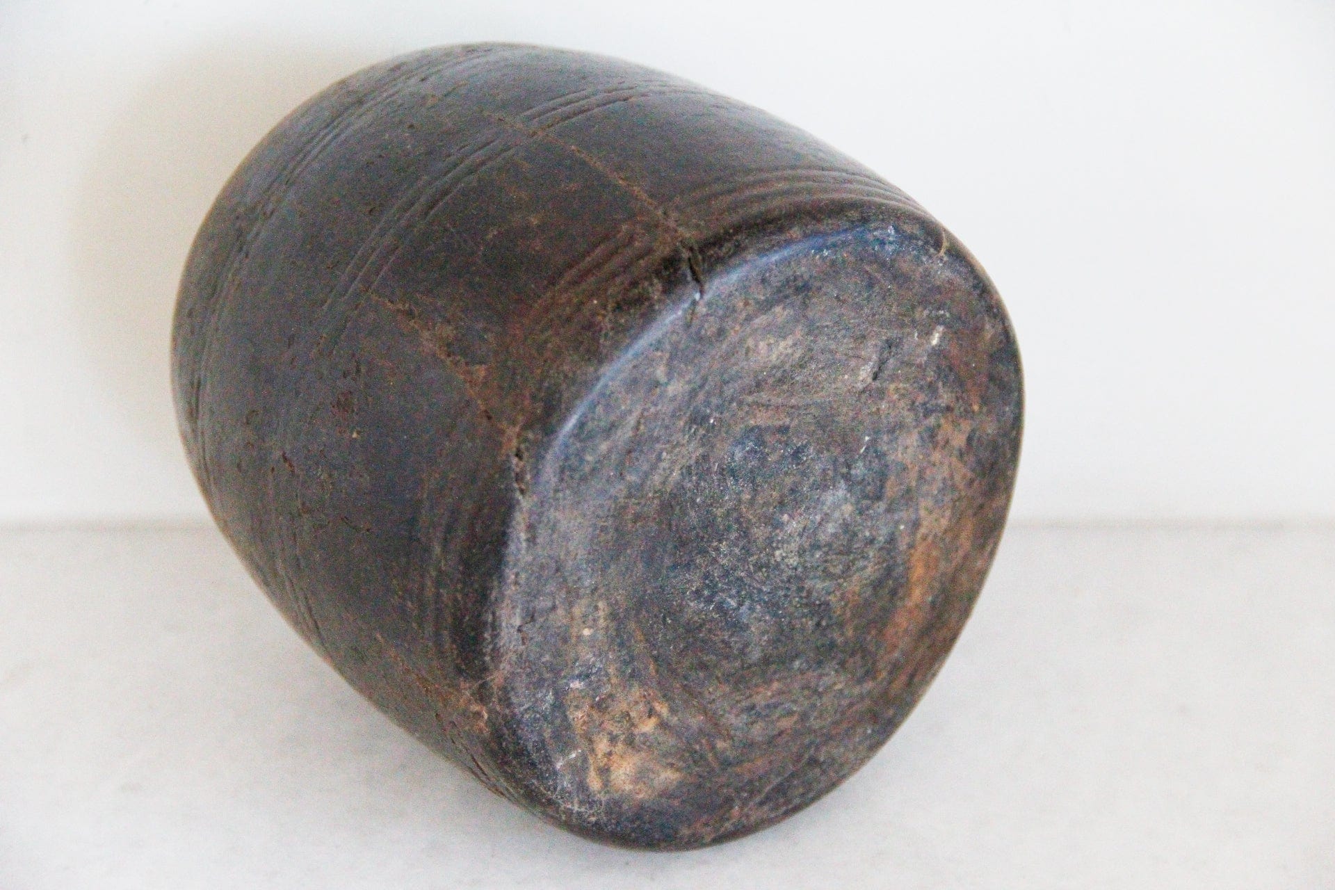 Antique Hand Turned Wood Pot |  India vessel