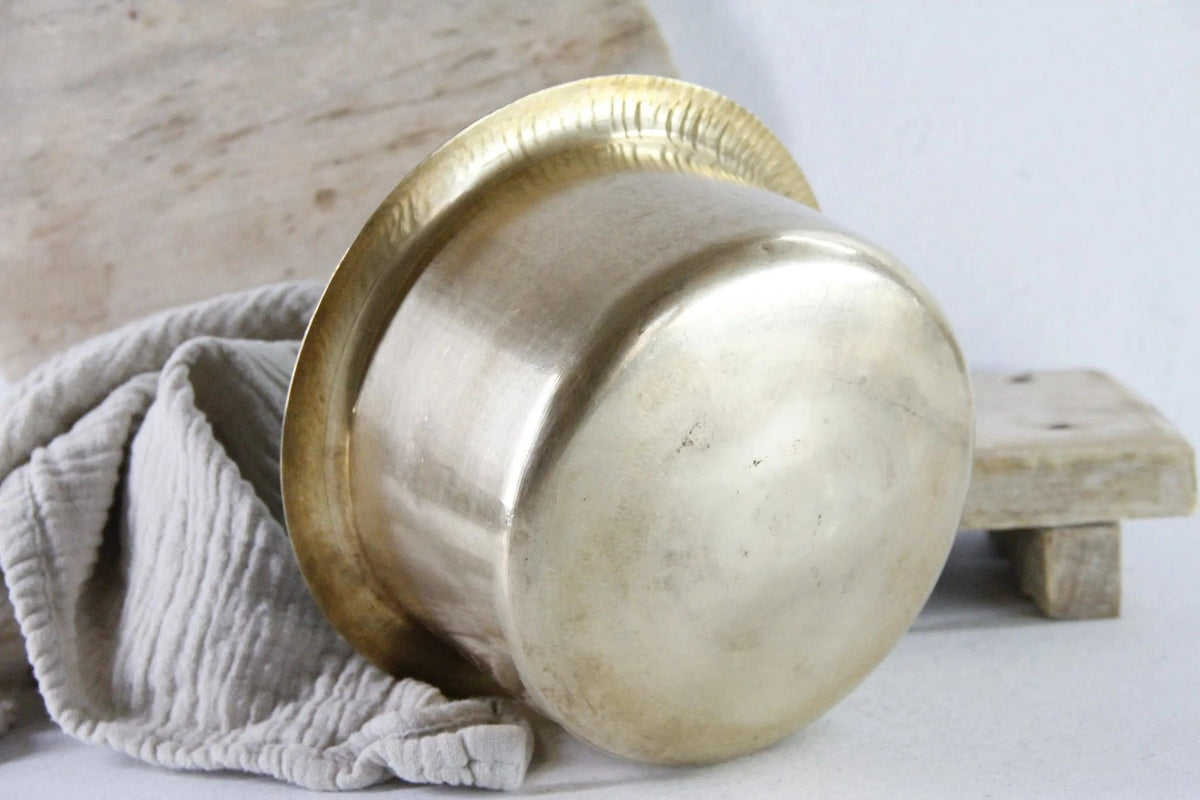 Antique Indian Brass Cook Pot Hand Made Vessel - Debra Hall Lifestyle