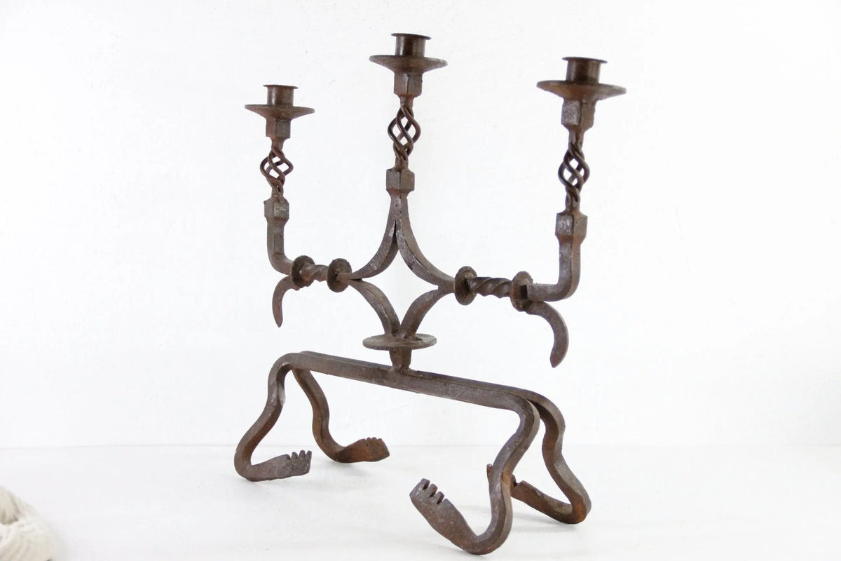 Antique Iron Candelabra | Large Rustic Three Arm - Debra Hall Lifestyle