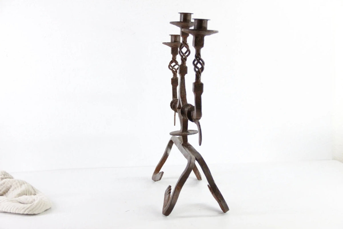 Antique Iron Candelabra | Large Rustic Three Arm - Debra Hall Lifestyle