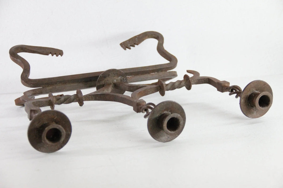 Antique Iron Candelabra | Large Rustic Three Arm - Debra Hall Lifestyle