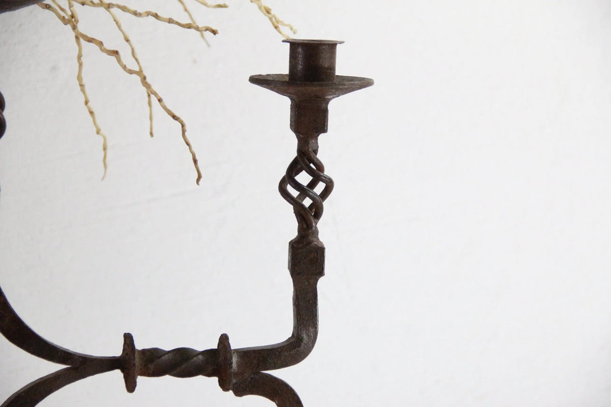 Antique Iron Candelabra | Large Rustic Three Arm - Debra Hall Lifestyle