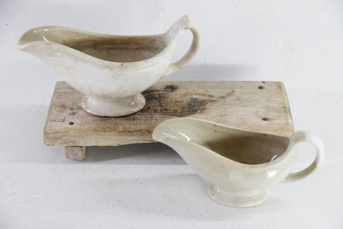Antique Ironstone Gravy Boat | 19th Century White with Crazing - Debra Hall Lifestyle