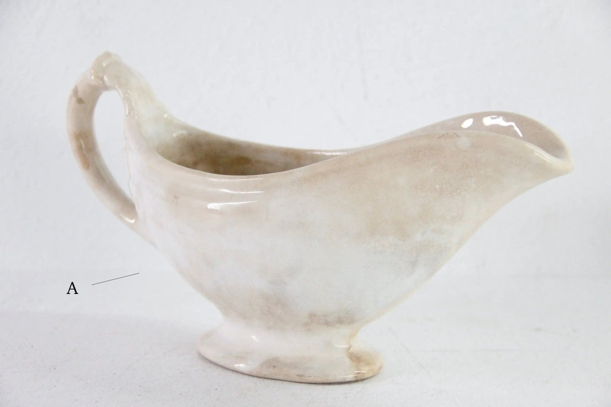 Antique Ironstone Gravy Boat | 19th Century White with Crazing - Debra Hall Lifestyle