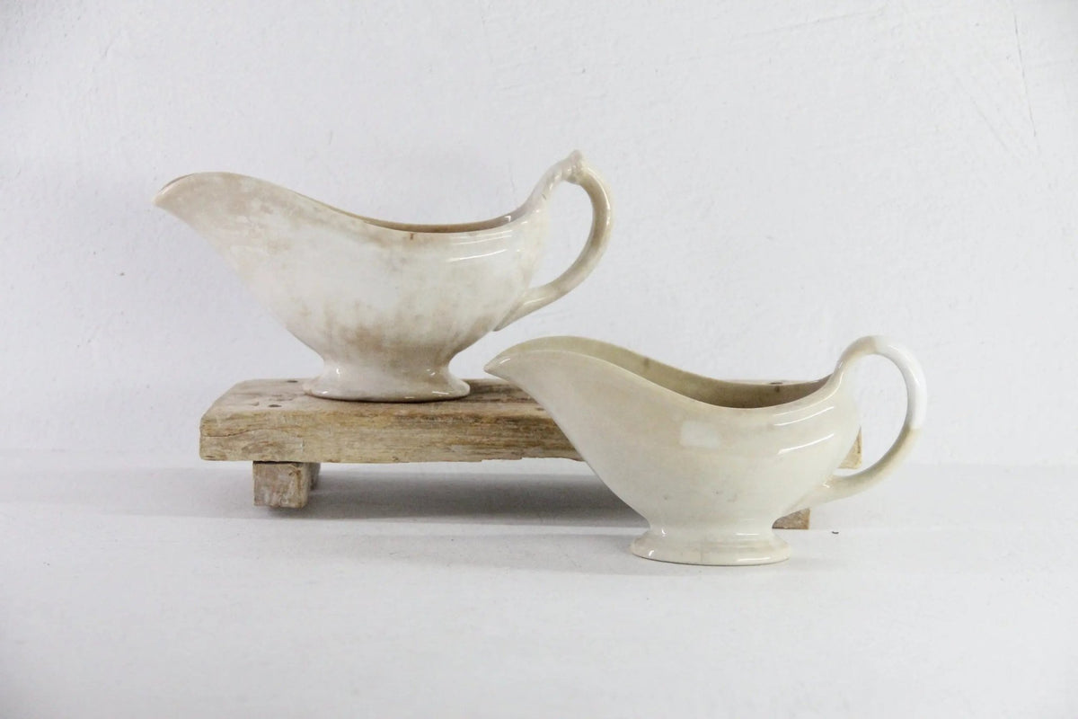 Antique Ironstone Gravy Boat | 19th Century White with Crazing - Debra Hall Lifestyle