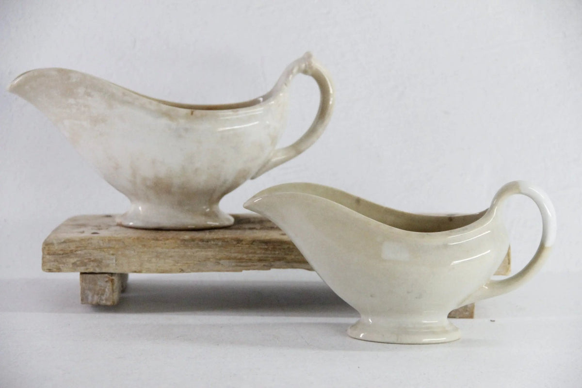 Antique Ironstone Gravy Boat | 19th Century White with Crazing - Debra Hall Lifestyle