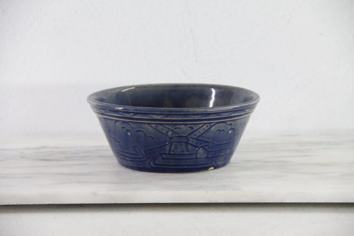 Antique McCoy Pottery Bowl | Blue Windmill Nappy Bowl - Debra Hall Lifestyle
