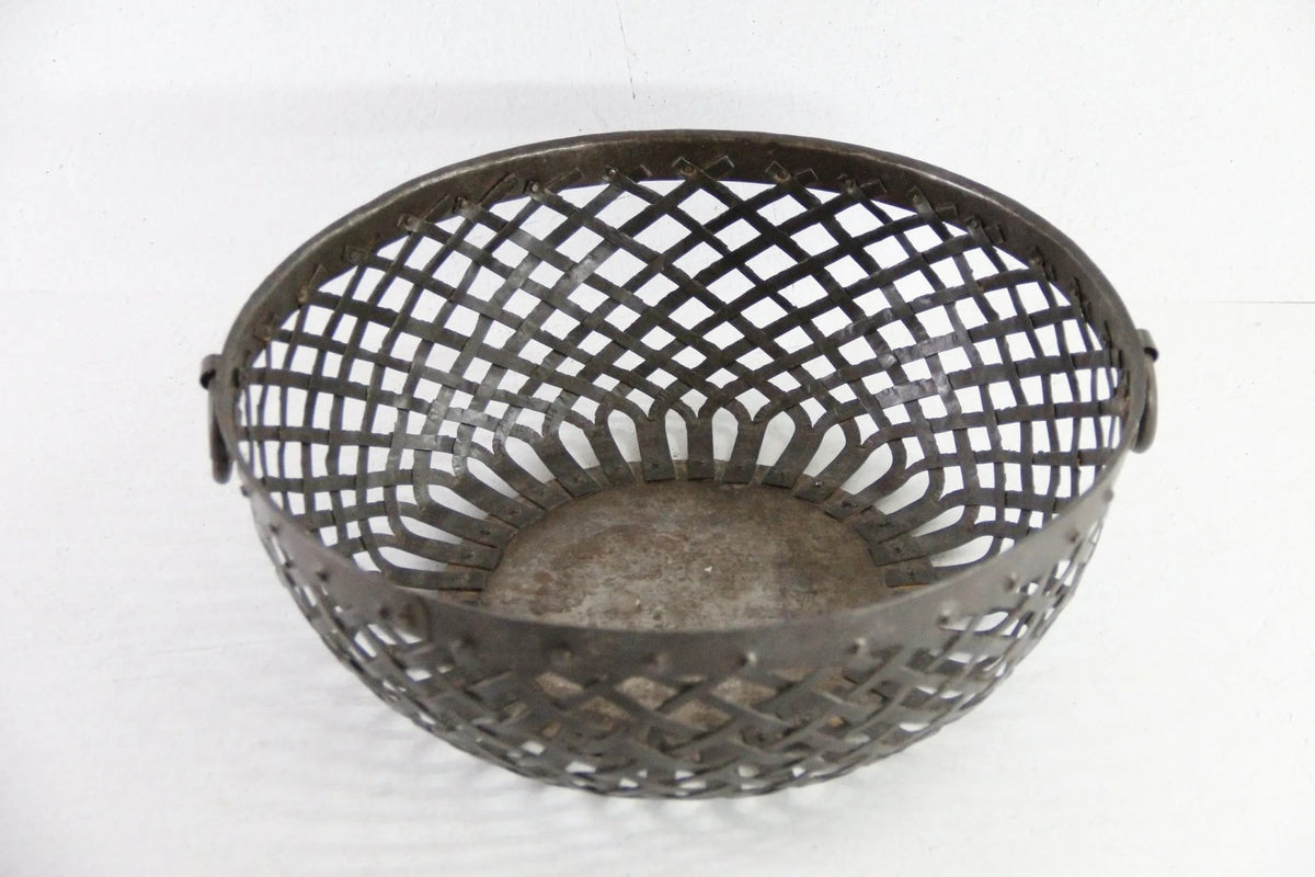 Antique Metal Bowl | Large Hand Made Iron Strip Fruit Bowl - Debra Hall Lifestyle