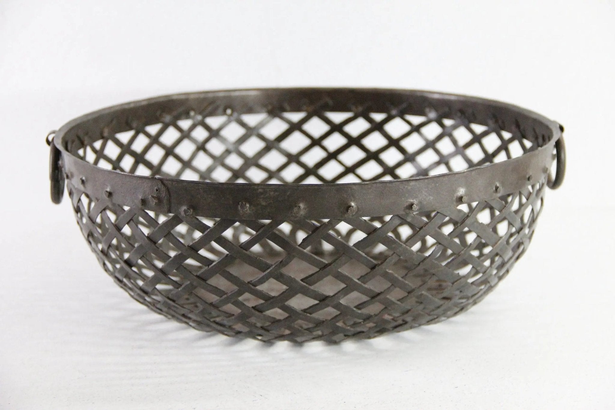 Antique Metal Bowl | Large Hand Made Iron Strip Fruit Bowl - Debra Hall Lifestyle