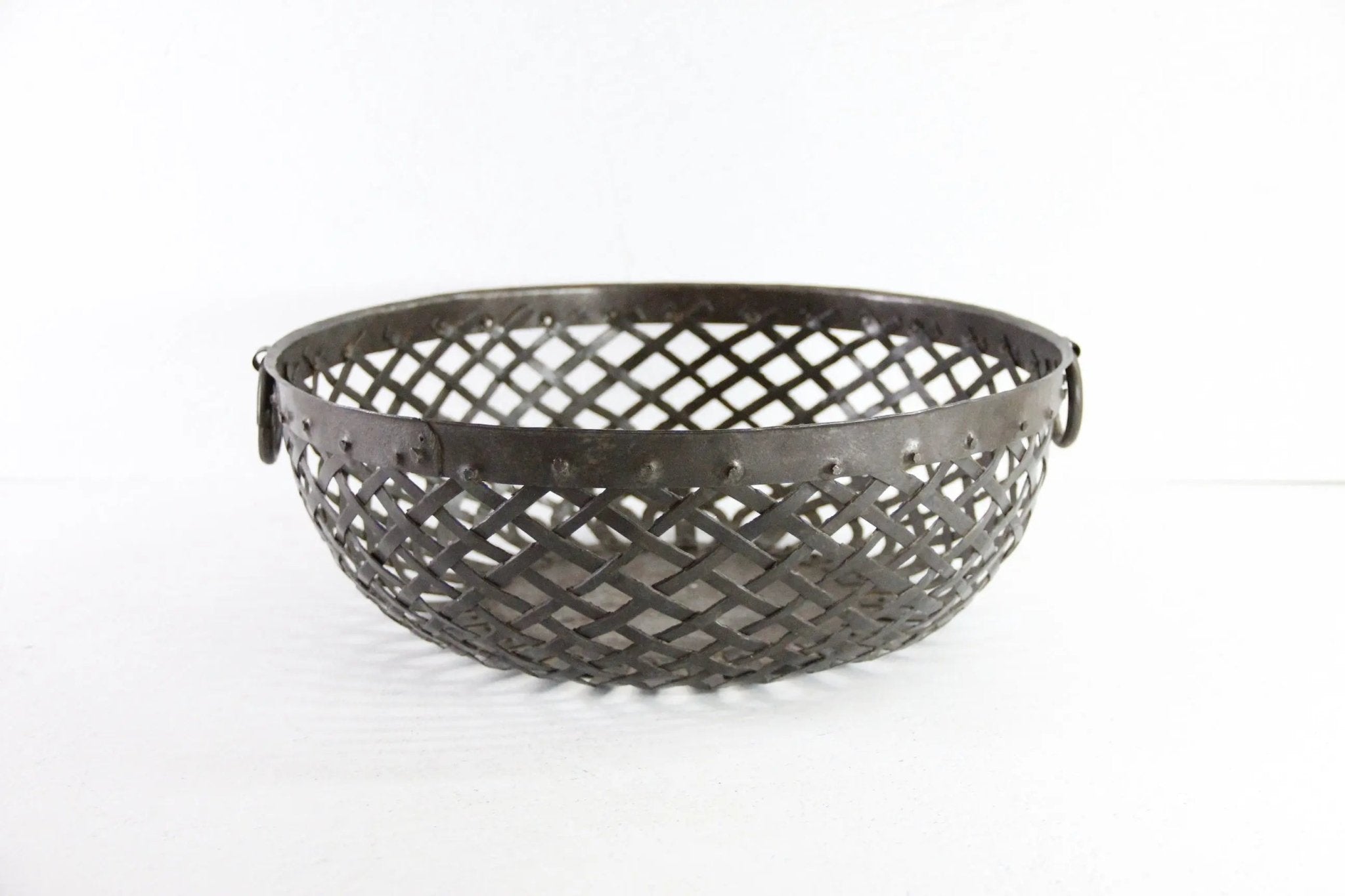Antique Metal Bowl | Large Hand Made Iron Strip Fruit Bowl - Debra Hall Lifestyle