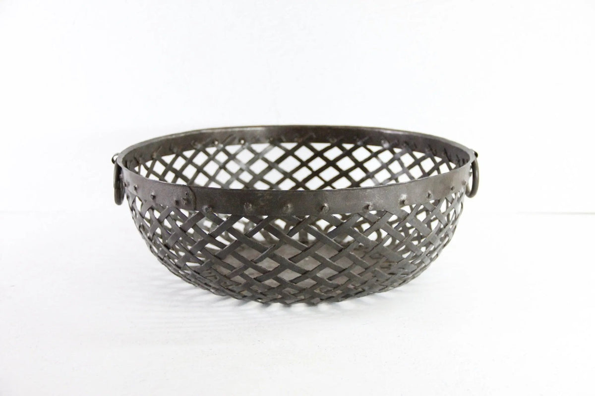 Antique Metal Bowl | Large Hand Made Iron Strip Fruit Bowl - Debra Hall Lifestyle