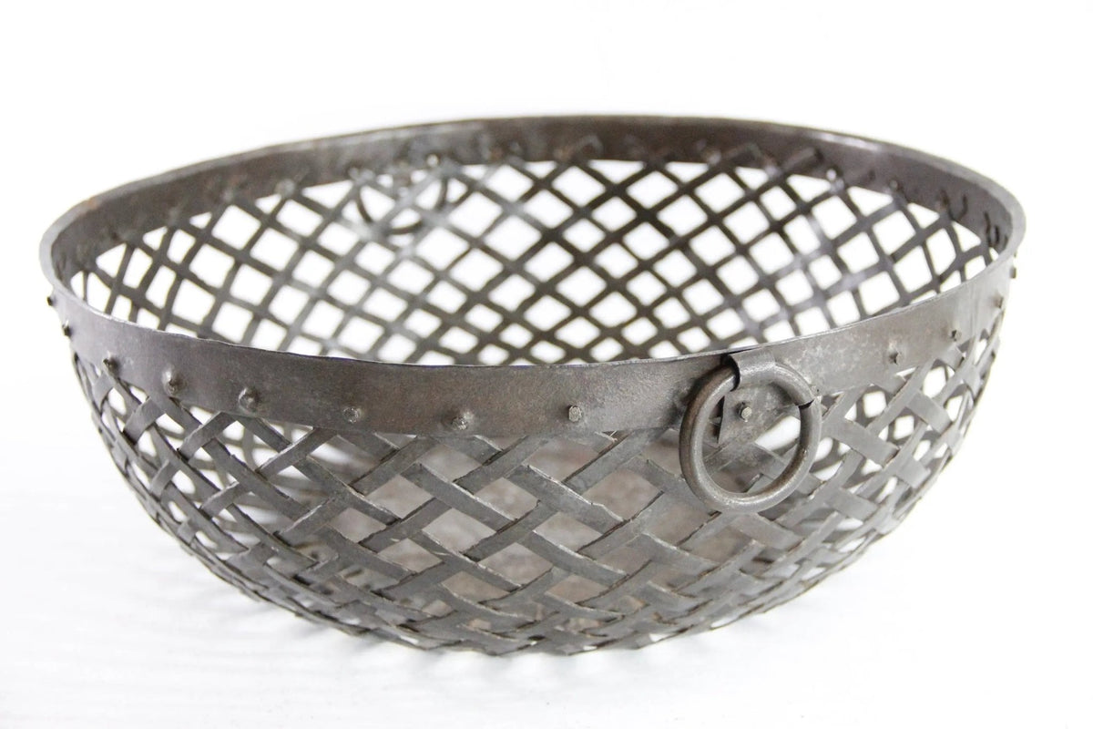 Antique Metal Bowl | Large Hand Made Iron Strip Fruit Bowl - Debra Hall Lifestyle