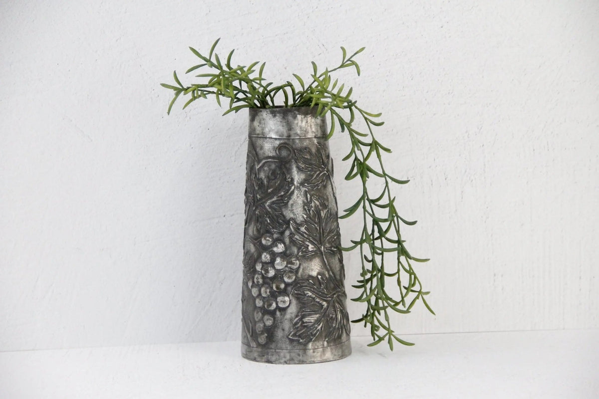 Antique Metal Vase | Repoussé Hammered Design-France - Debra Hall Lifestyle