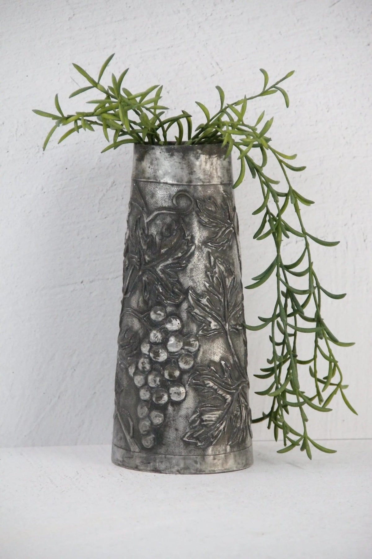 Antique Metal Vase | Repoussé Hammered Design-France - Debra Hall Lifestyle