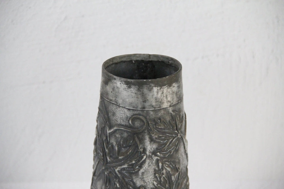 Antique Metal Vase | Repoussé Hammered Design-France - Debra Hall Lifestyle