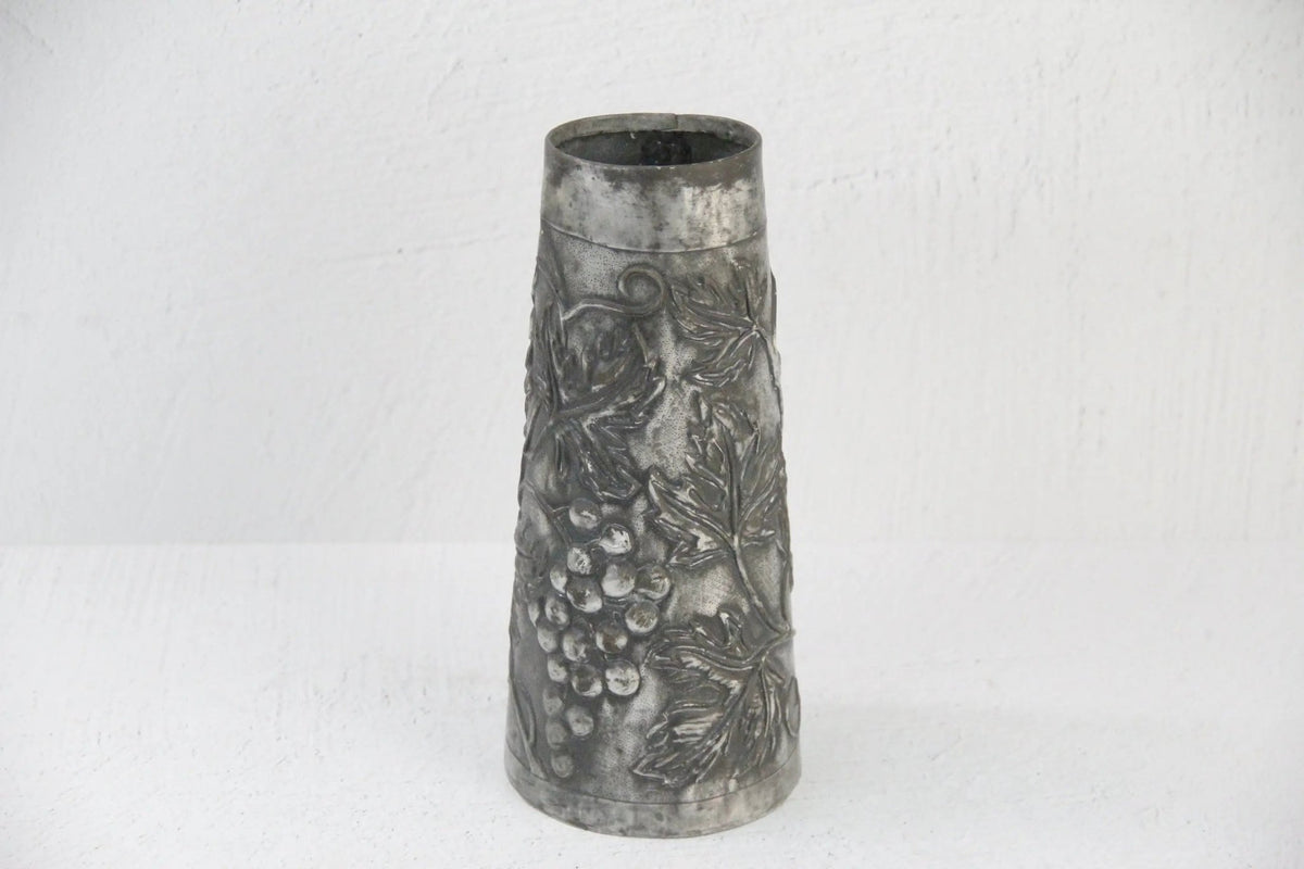 Antique Metal Vase | Repoussé Hammered Design-France - Debra Hall Lifestyle