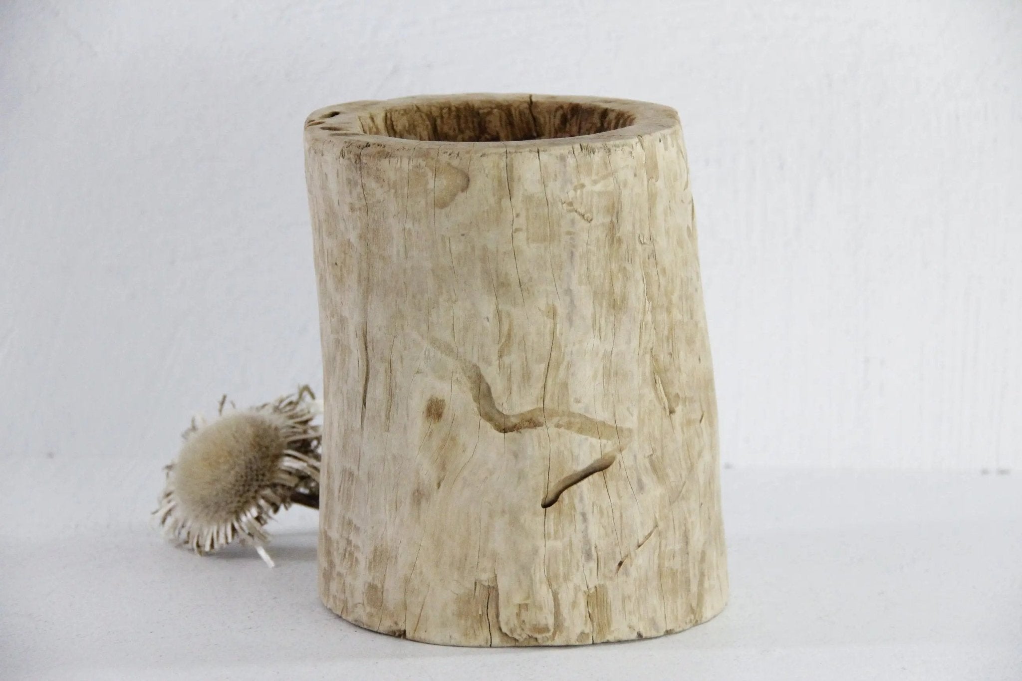 Antique Mortar | Carved Wood Grinder Bowl - Debra Hall Lifestyle