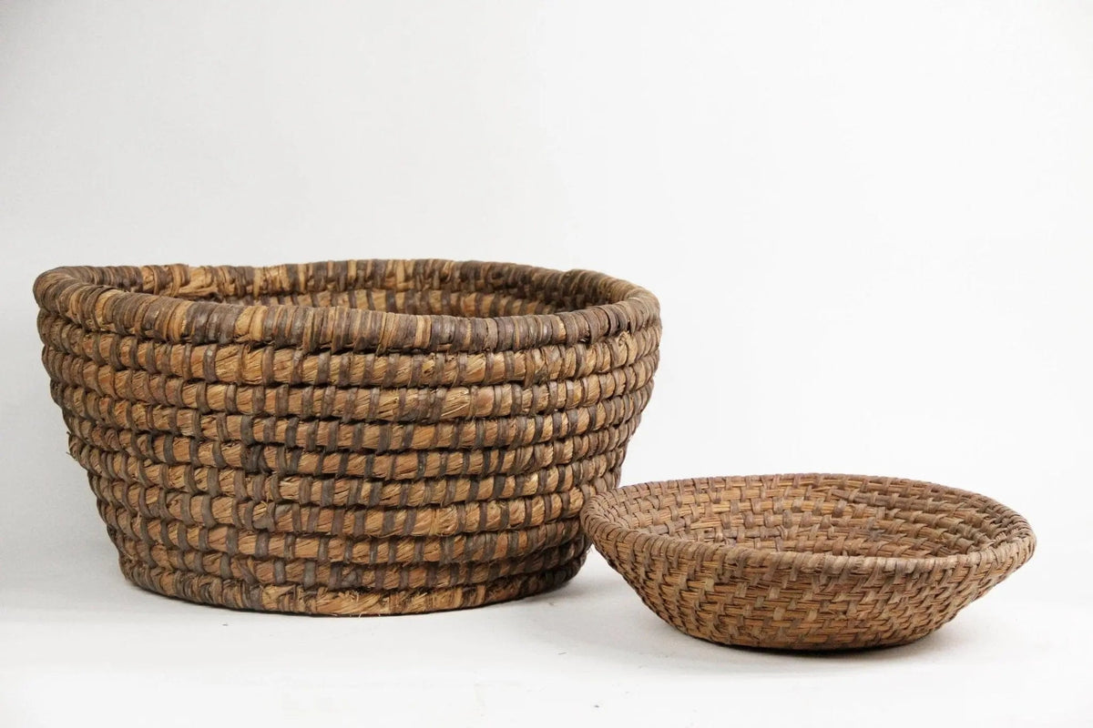 Antique Rye Basket | French Rustic Hand-Coiled Rye - Debra Hall Lifestyle