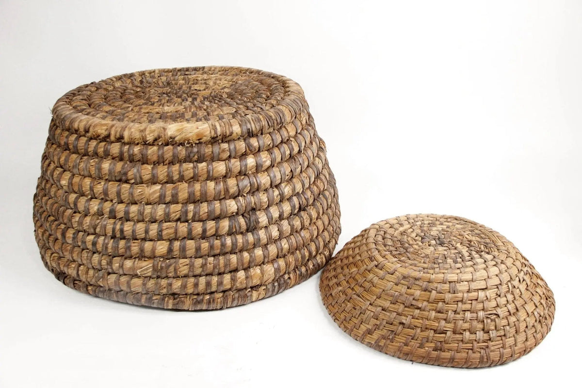 Antique Rye Basket | French Rustic Hand-Coiled Rye - Debra Hall Lifestyle
