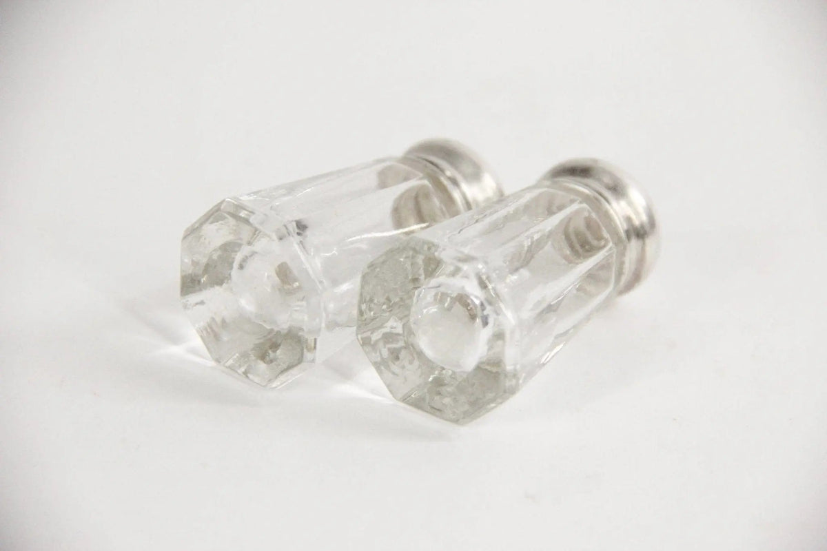 Antique Salt and Pepper Shaker Set | Individual Heavy Glass W/Silver - Debra Hall Lifestyle
