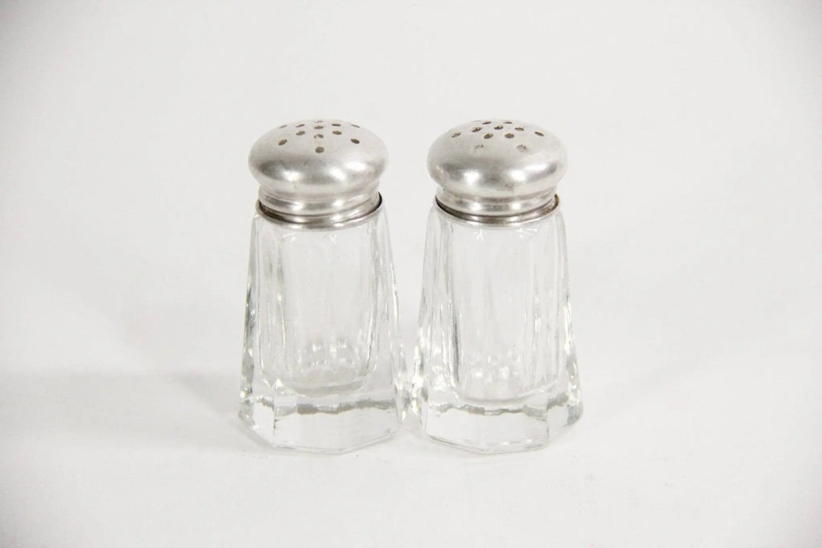 Antique Salt and Pepper Shaker Set | Individual Heavy Glass W/Silver - Debra Hall Lifestyle