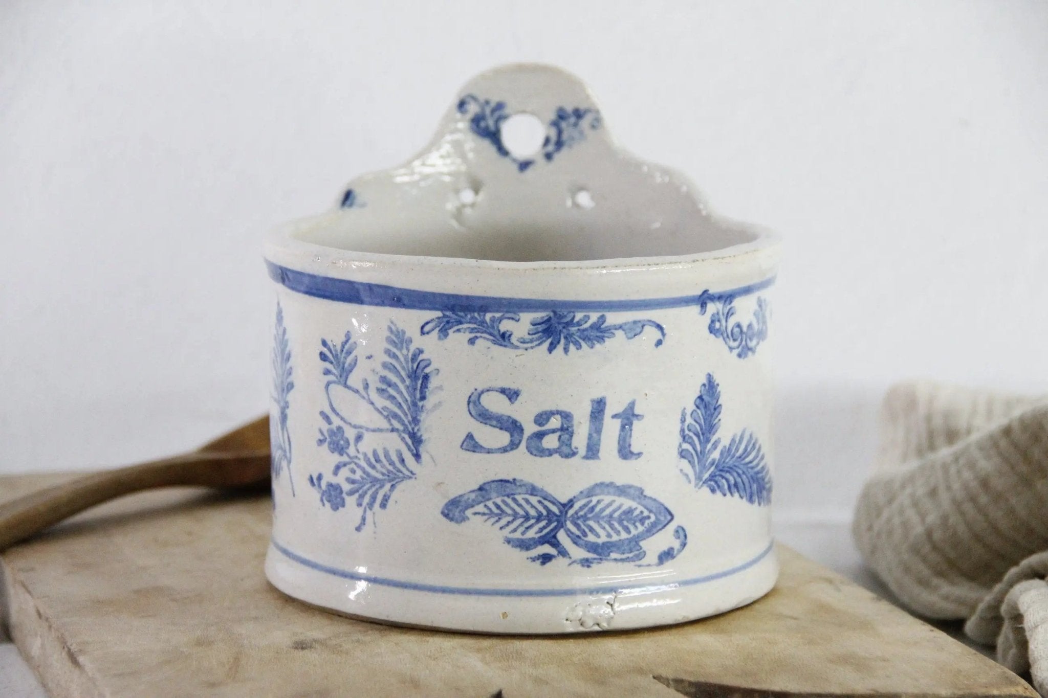 Antique Salt Crock | Stoneware Hanging Salt Box Cellar - Debra Hall Lifestyle