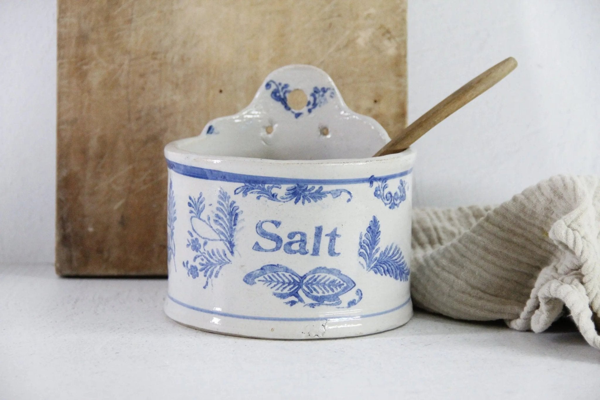 Antique Salt Crock | Stoneware Hanging Salt Box Cellar - Debra Hall Lifestyle
