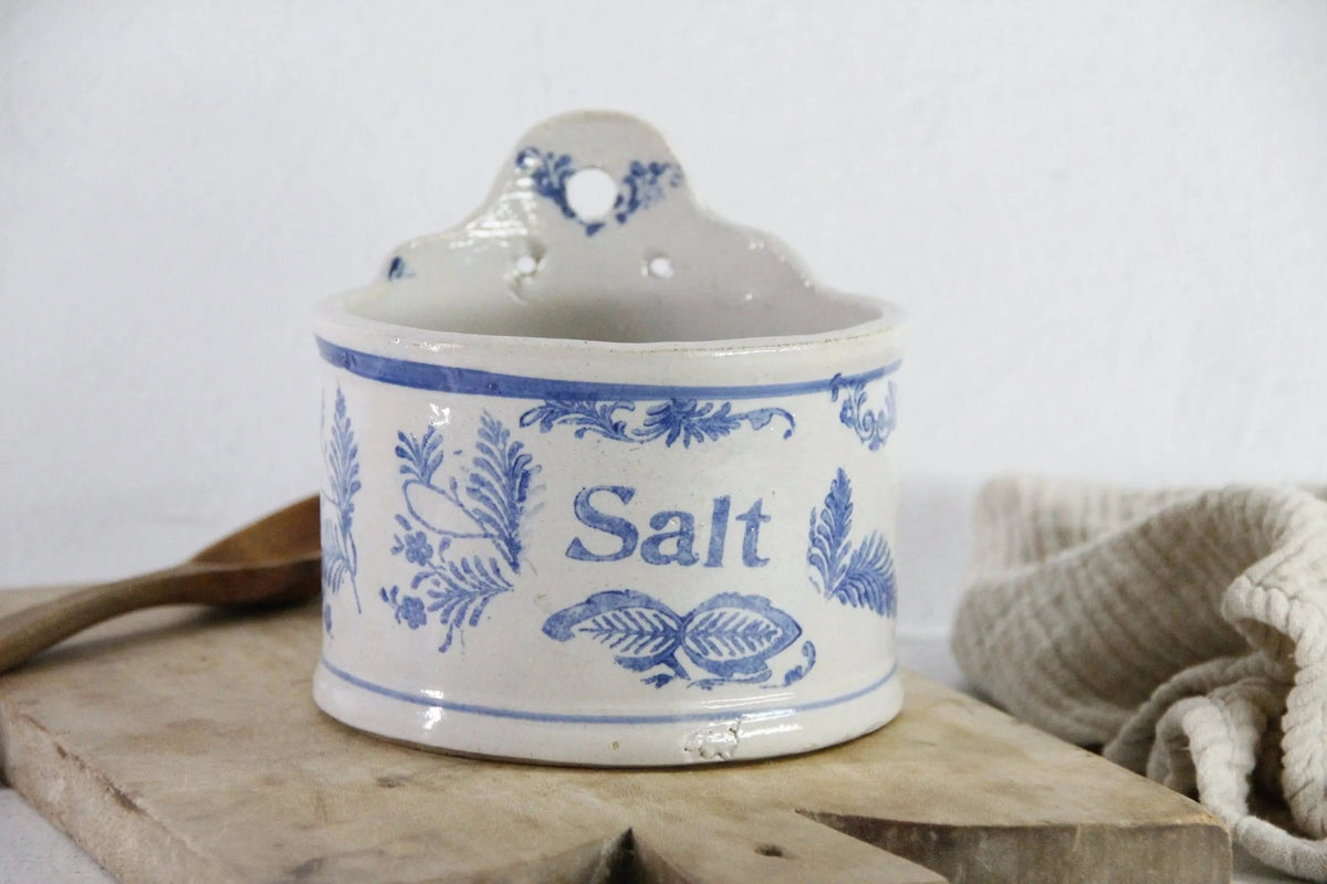 Antique Salt Crock | Stoneware Hanging Salt Box Cellar - Debra Hall Lifestyle