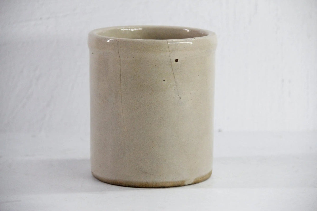 Antique Salt Glazed Crock | Small Stoneware Utensil Jar - Debra Hall Lifestyle