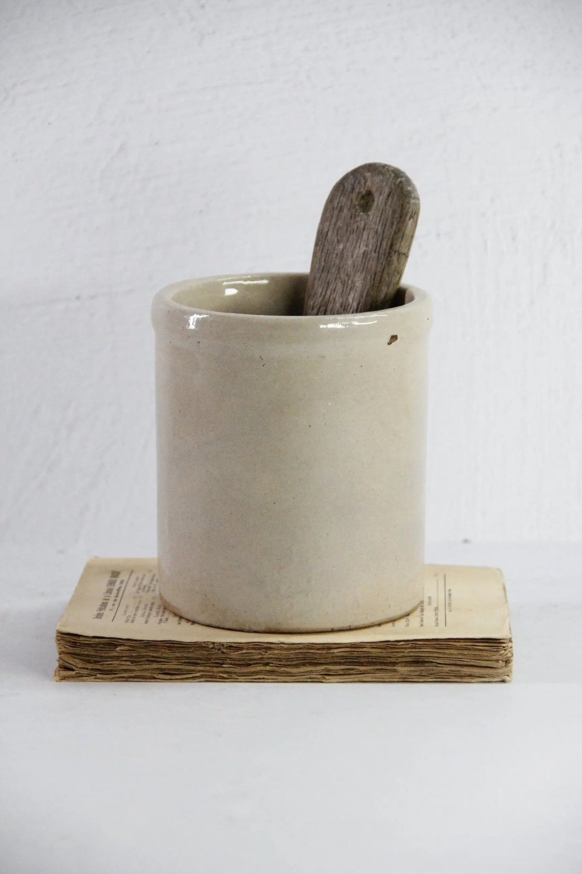 Antique Salt Glazed Crock | Small Stoneware Utensil Jar - Debra Hall Lifestyle