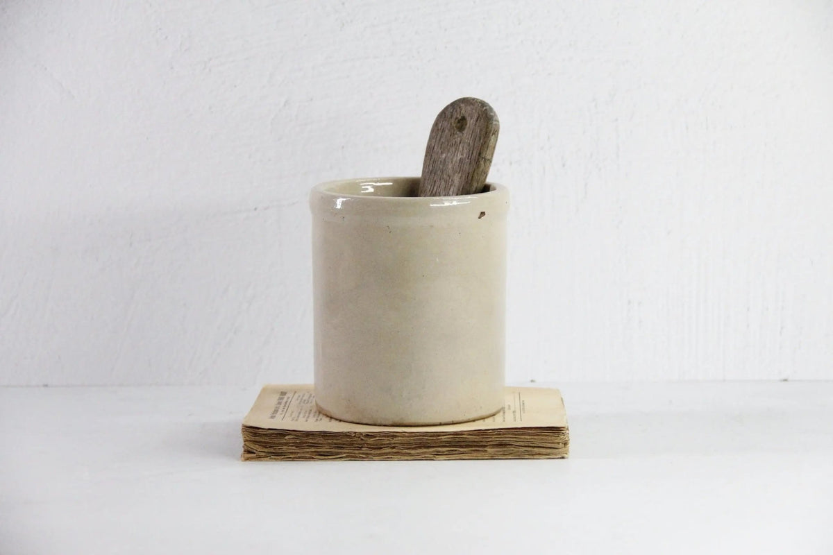 Antique Salt Glazed Crock | Small Stoneware Utensil Jar - Debra Hall Lifestyle