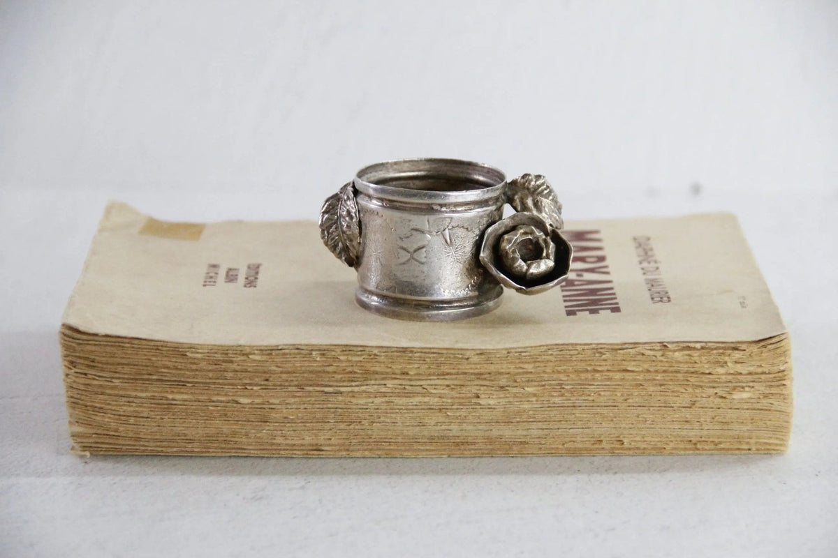 Antique Silver Napkin Ring | Victorian Figural Flower - Debra Hall Lifestyle