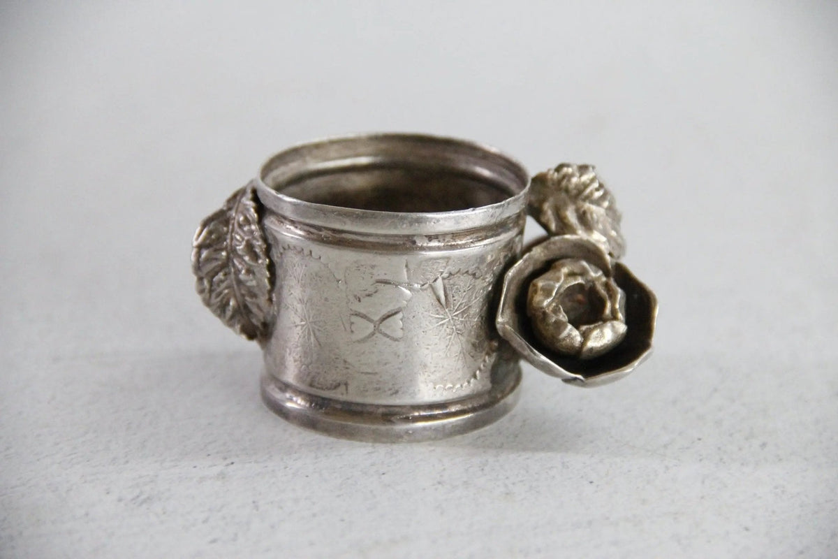 Antique Silver Napkin Ring | Victorian Figural Flower - Debra Hall Lifestyle