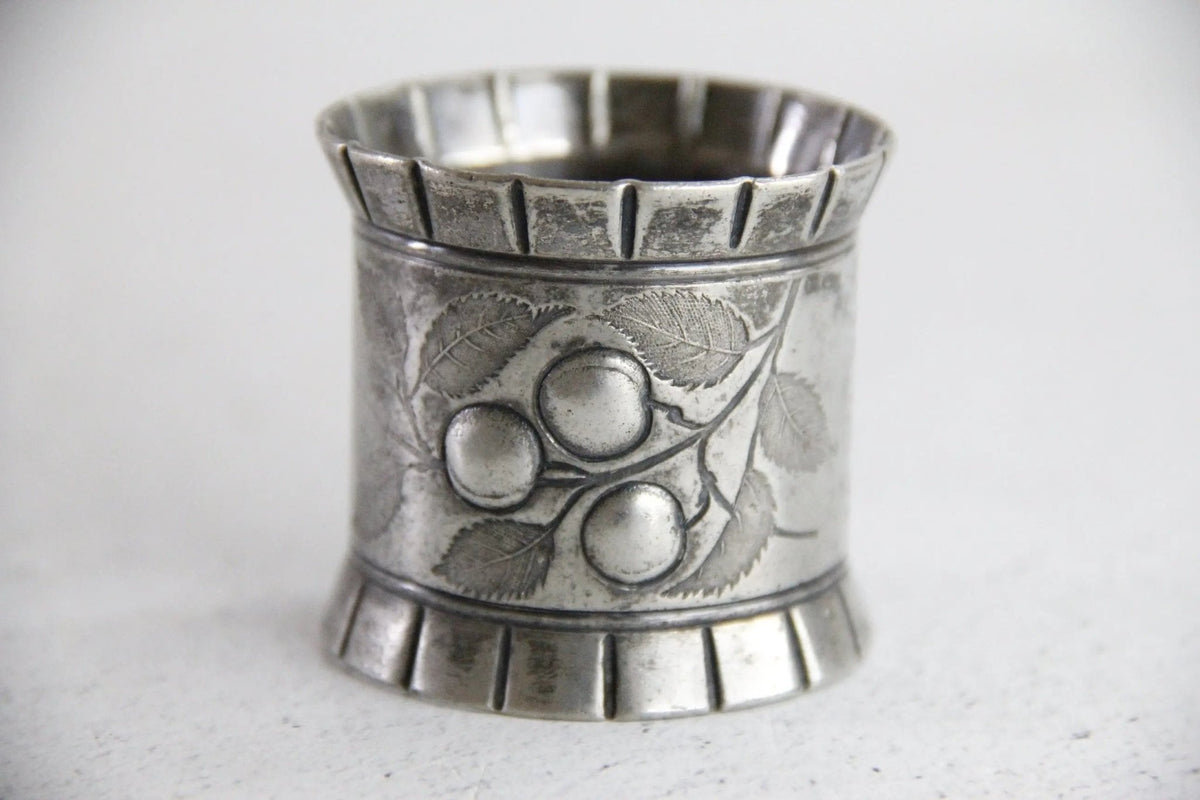 Antique Silver Plated Napkin Ring |Stone Fruit Etched - Debra Hall Lifestyle