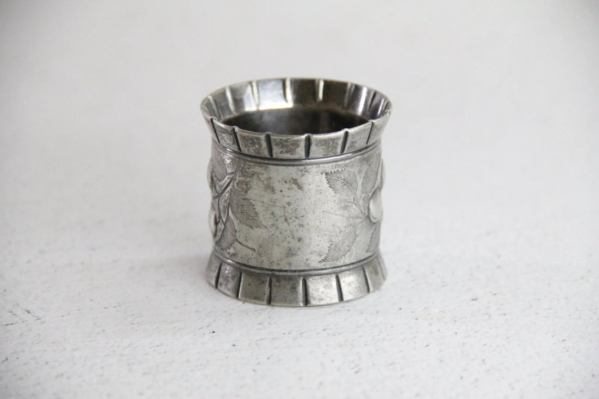 Antique Silver Plated Napkin Ring |Stone Fruit Etched - Debra Hall Lifestyle
