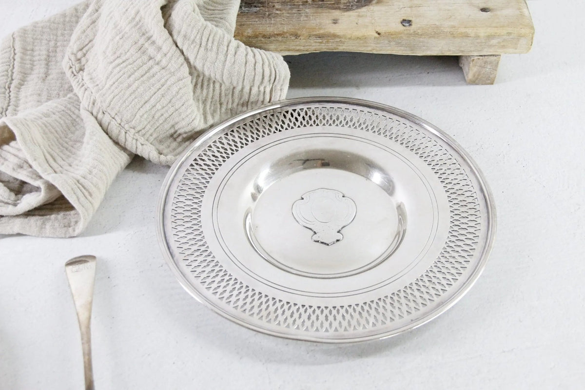 Antique Silver Plated Serving Tray | Reticulated Manning Bowman - Debra Hall Lifestyle