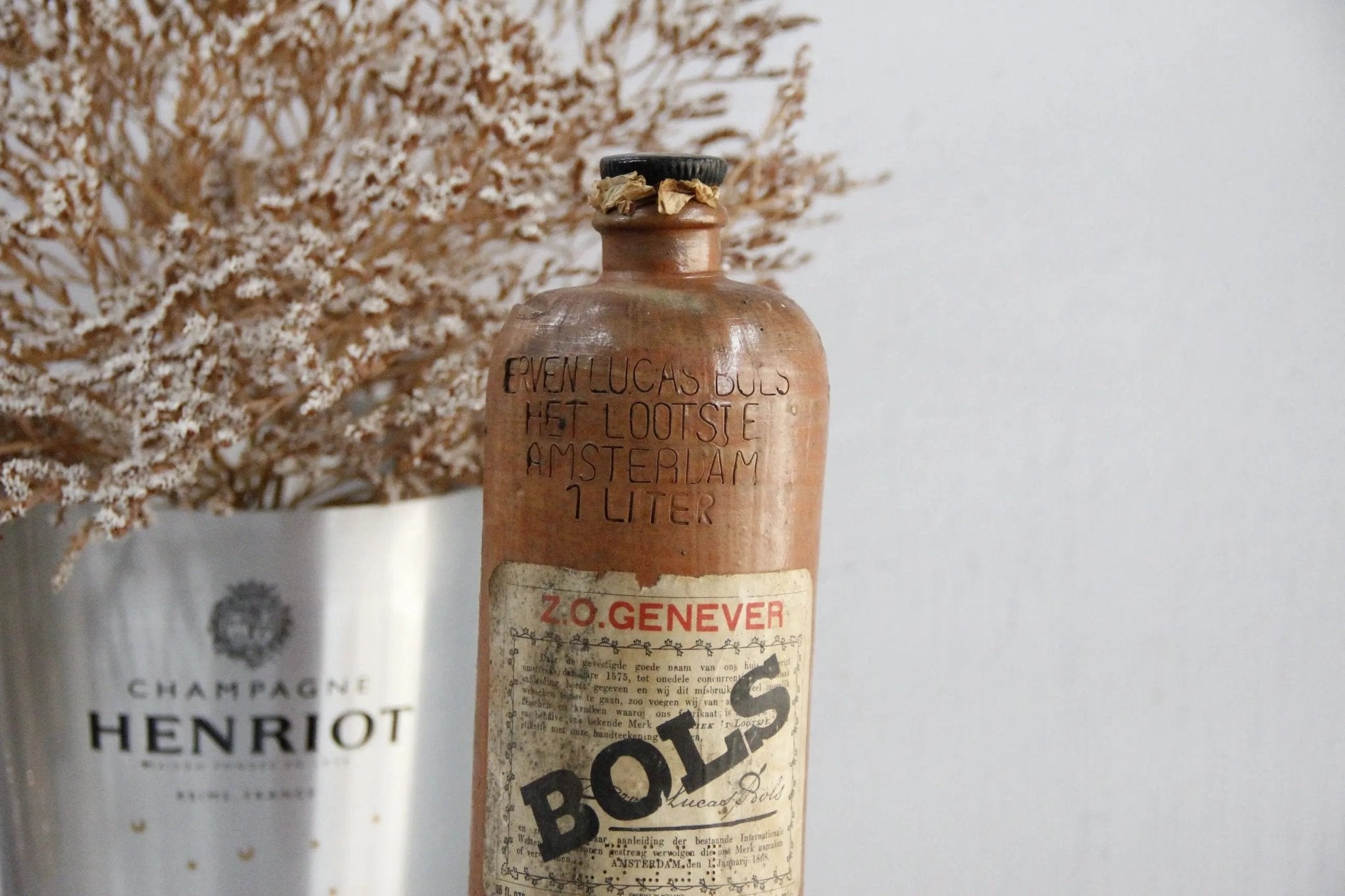 Antique Stoneware Bottle | 19th C. Amsterdam W/Label - Debra Hall Lifestyle