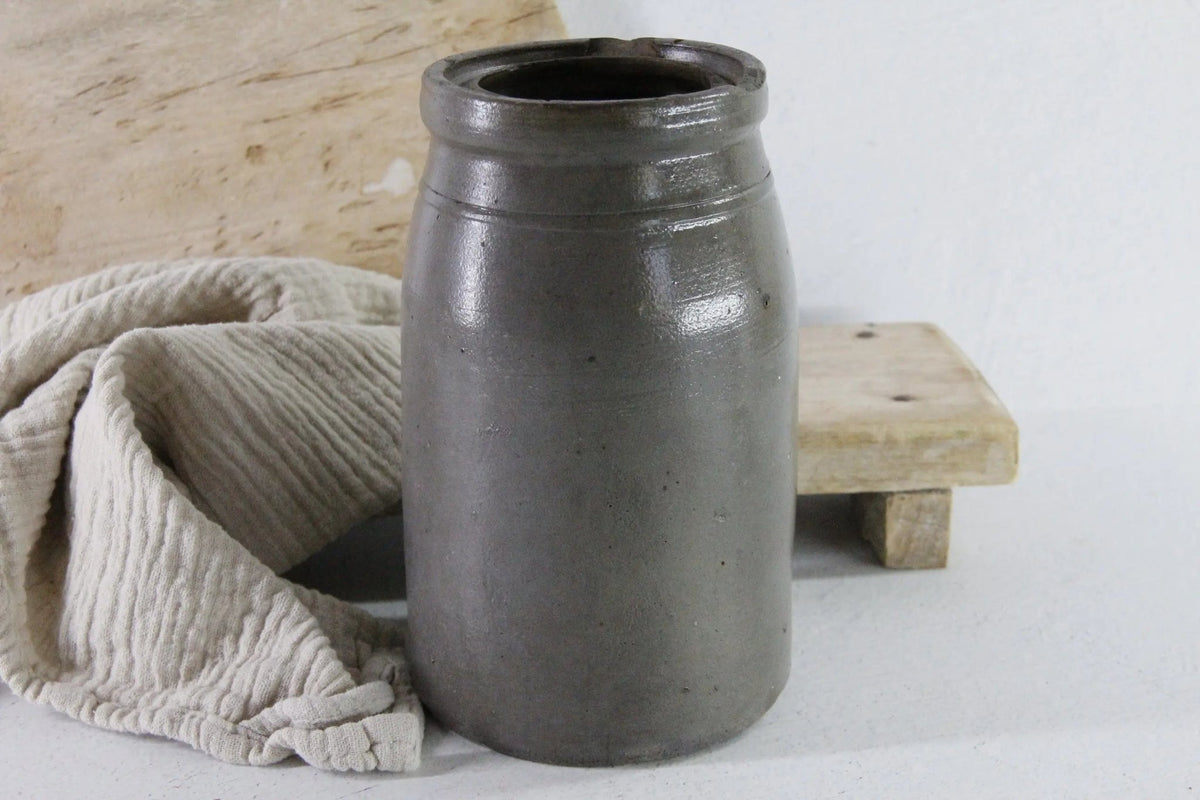 Antique Stoneware Crock Canning Jar | 19th C. Salt Glaze - Debra Hall Lifestyle