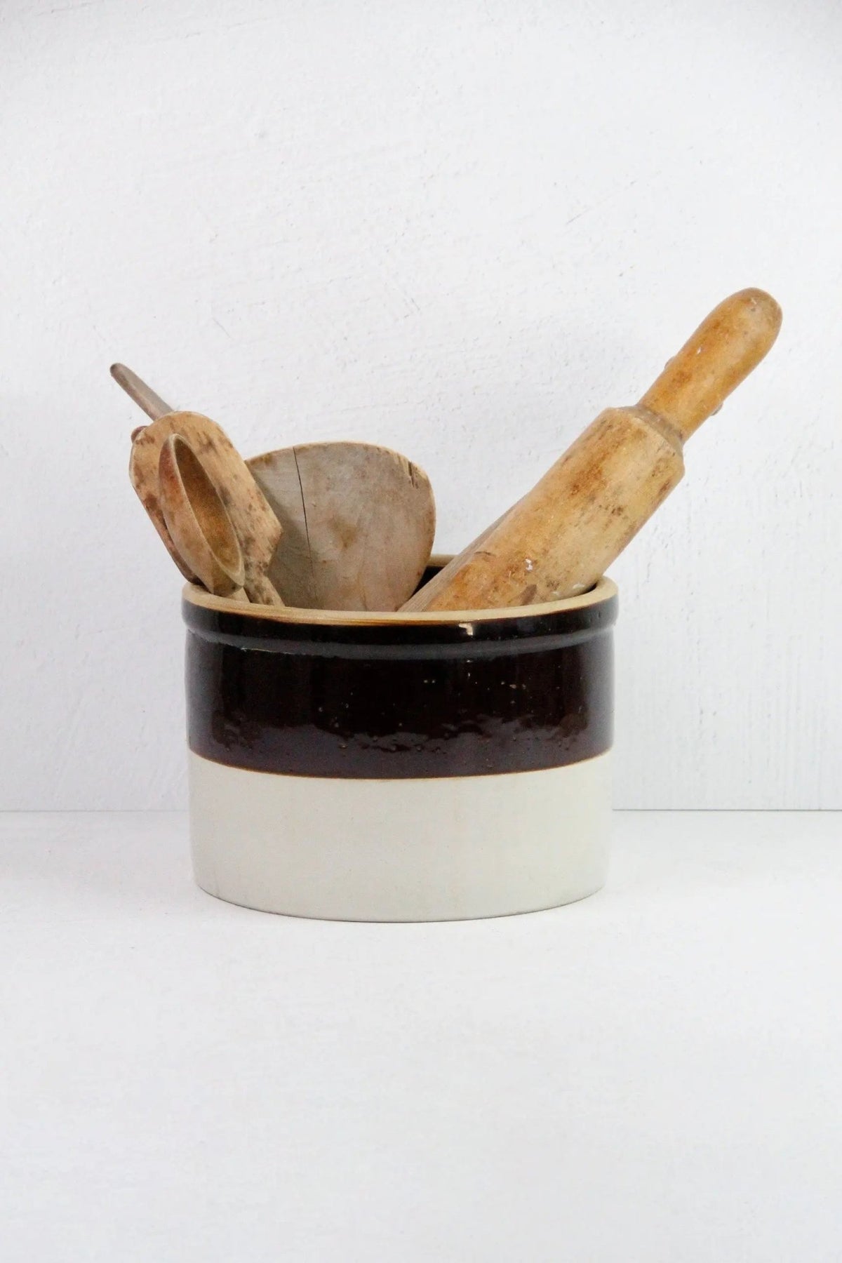 Antique Stoneware Crock | Large 1800s Dipped Two Tone - Debra Hall Lifestyle