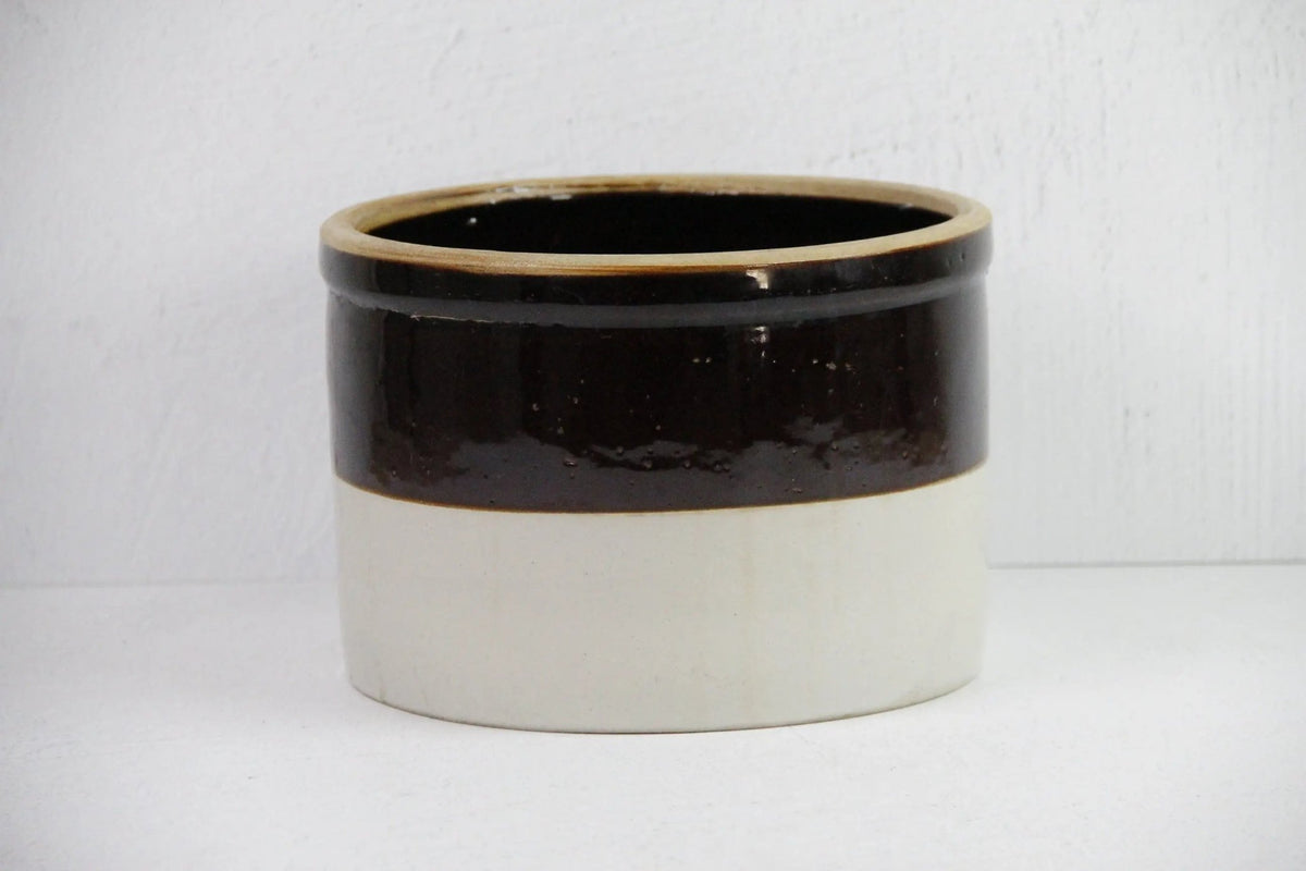 Antique Stoneware Crock | Large 1800s Dipped Two Tone - Debra Hall Lifestyle