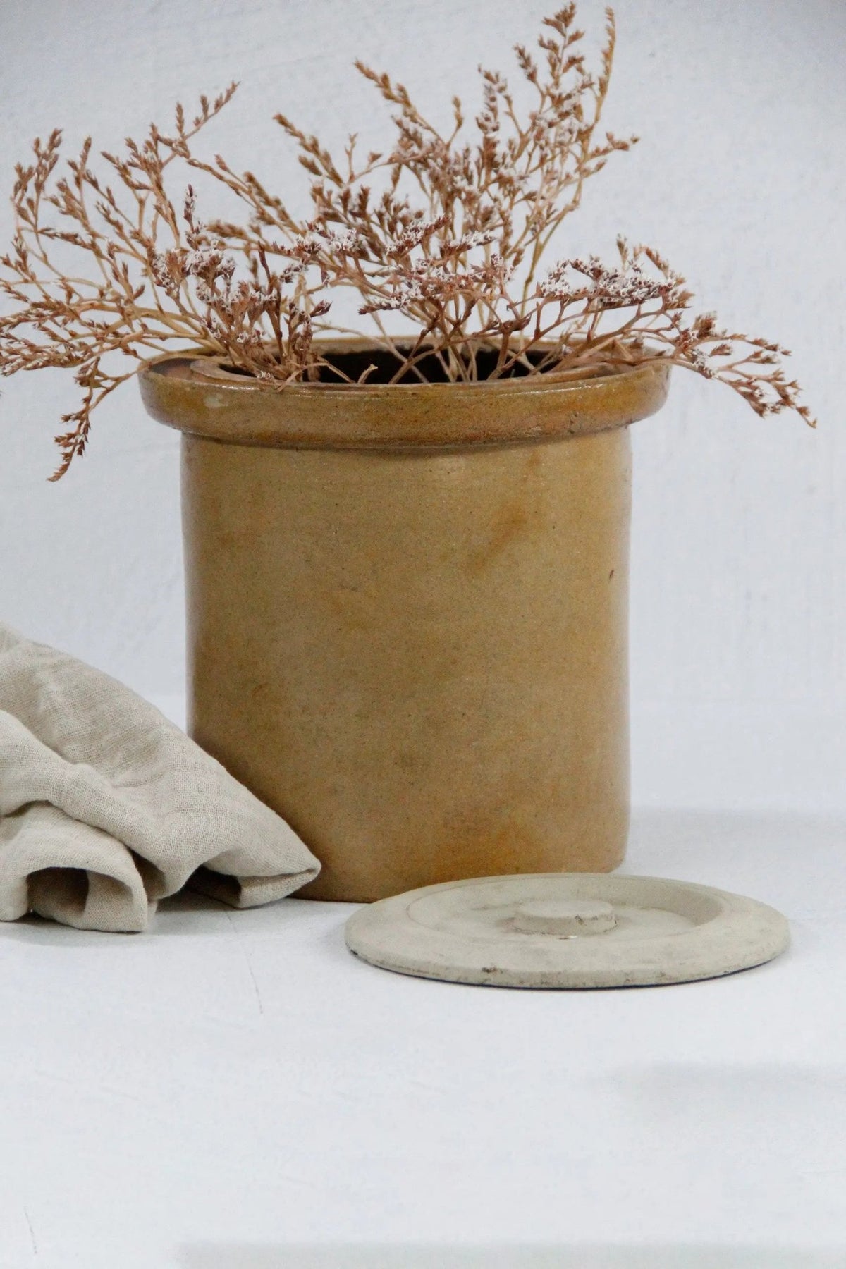 Antique Stoneware Crock With Lid | Rustic Wabi-Sabi Pottery - Debra Hall Lifestyle