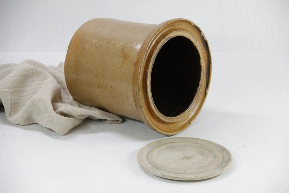 Antique Stoneware Crock With Lid | Rustic Wabi-Sabi Pottery - Debra Hall Lifestyle