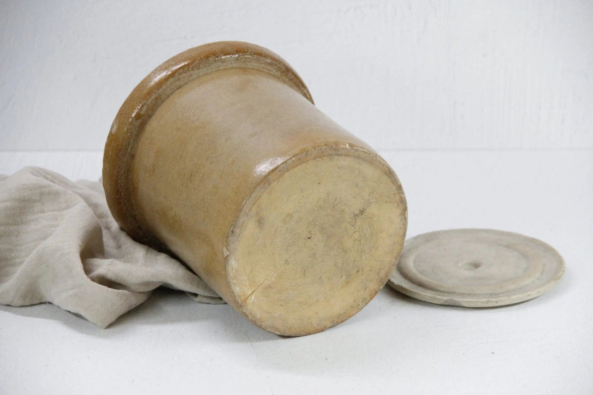 Antique Stoneware Crock With Lid | Rustic Wabi-Sabi Pottery - Debra Hall Lifestyle