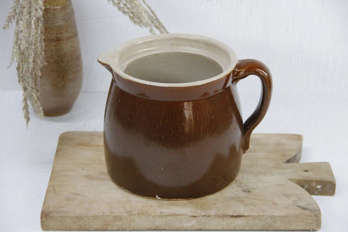 Antique Stoneware Pitcher | Warm Brown Glazed 1 Gallon - Debra Hall Lifestyle